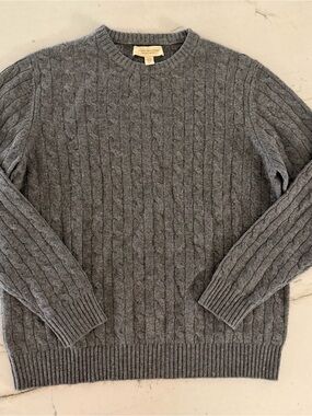 Elliot Mulryan Men's 100% 2 Ply Cashmere Cable Knit Pullover Sweater XL Gray